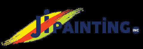JK Painting Inc logo with yellow, red, and orange brush stroke design on black background